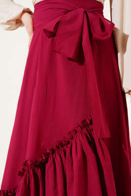 Kendinden Kuşaklı Çingene Etek Burgonya - Uzun Etek