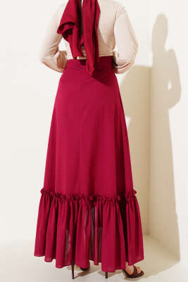 Kendinden Kuşaklı Çingene Etek Burgonya - Uzun Etek