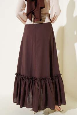 Kendinden Kuşaklı Çingene Etek Kahve - Uzun Etek