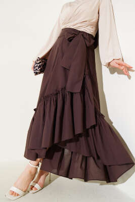 Kendinden Kuşaklı Çingene Etek Kahve 