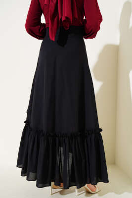 Kendinden Kuşaklı Çingene Etek Siyah - Uzun Etek