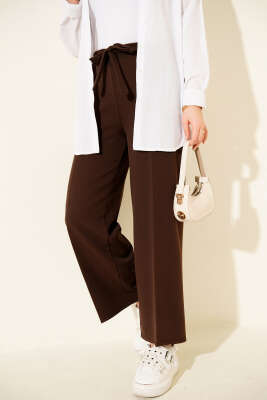 Kendinden Kuşaklı Dabıl Pantolon Kestane - Pantolon