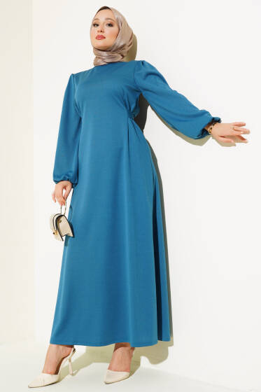 Kendinden Kuşaklı Elbise İndigo - Elbise