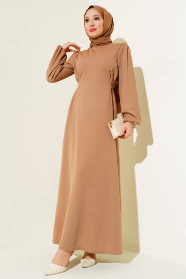 Kendinden Kuşaklı Elbise Latte - Elbise