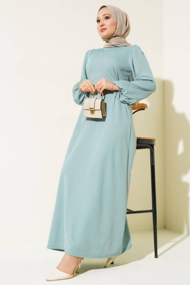 Kendinden Kuşaklı Elbise Mint - Elbise