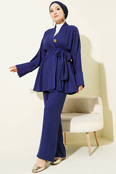 Kendinden Kuşaklı Kimono İkili Takım Lacivert - 700-100 TL Ürünler