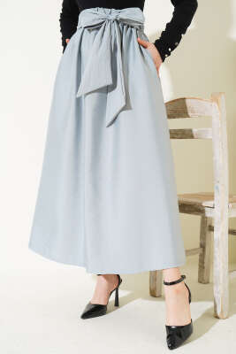 Kendinden Kuşaklı Kloş Etek Gri 