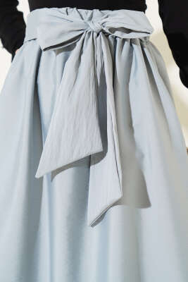 Kendinden Kuşaklı Kloş Etek Gri - Uzun Etek