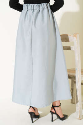 Kendinden Kuşaklı Kloş Etek Gri - Uzun Etek