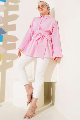 Kendinden Kuşaklı Önü Büzgülü Tunik Pembe - 500-700 TL Ürünler