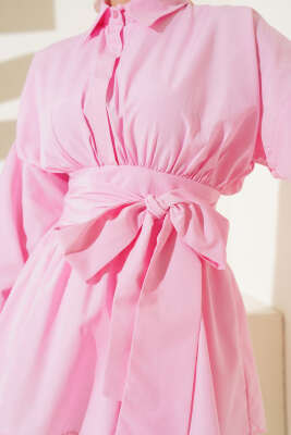 Kendinden Kuşaklı Önü Büzgülü Tunik Pembe - 500-700 TL Ürünler