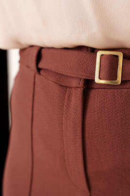 Kendinden Kuşaklı Pantolon Kahve - Pantolon