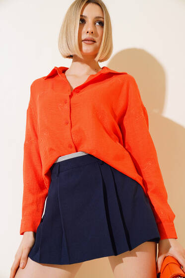 Kendinden Nakışlı Gömlek Oranj - Yeni Giyim