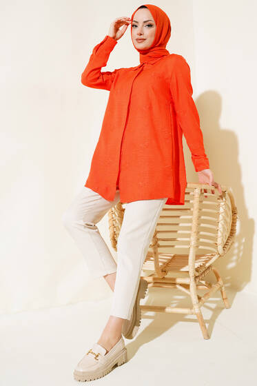 Kendinden Nakışlı Patlı Gömlek Oranj - Gömlek