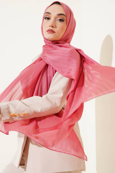 Kendinden Şeritli Jakar Şal Pembe - Başörtüsü