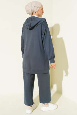 Kendinden Şeritli Kapüşonlu Loyşa İkili Takım Füme - İkili Takım