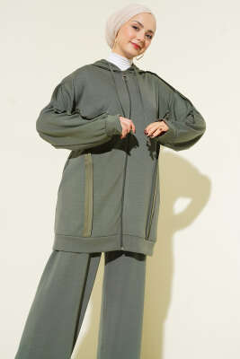 Kendinden Şeritli Kapüşonlu Loyşa İkili Takım Haki - İkili Takım