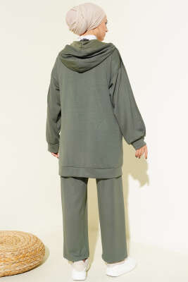 Kendinden Şeritli Kapüşonlu Loyşa İkili Takım Haki - İkili Takım