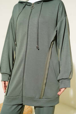 Kendinden Şeritli Kapüşonlu Loyşa İkili Takım Haki - İkili Takım