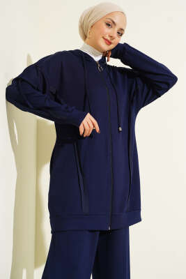 Kendinden Şeritli Kapüşonlu Loyşa İkili Takım Lacivert - İkili Takım