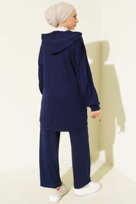 Kendinden Şeritli Kapüşonlu Loyşa İkili Takım Lacivert - İkili Takım
