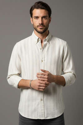 Kesik Çizgili Erkek Keten Gömlek Gri - WİPEOUT