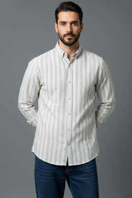 Kesik Çizgili Erkek Keten Gömlek Lacivert - WİPEOUT