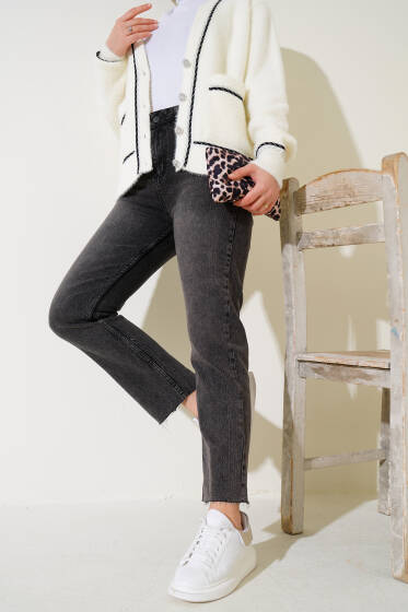 Kesik Dar Paça Kot Pantolon Füme - Pantolon