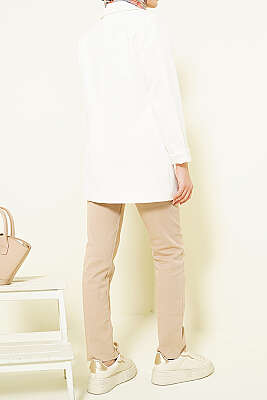 Kesik Dar Paça Likralı Kot Pantolon Bej - Pantolon