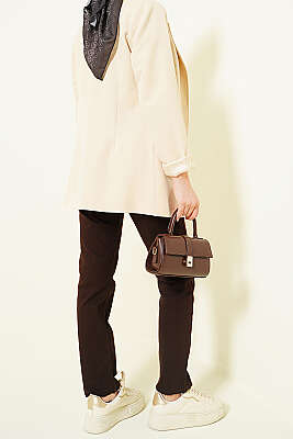 Kesik Dar Paça Likralı Kot Pantolon Kahve - Pantolon