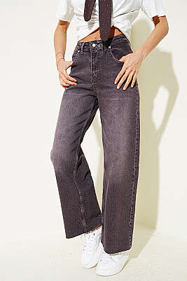 Kesik Geniş Paça Kot Pantolon Kahve - ZARX JNS