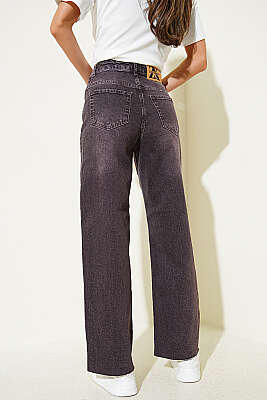 Kesik Geniş Paça Kot Pantolon Kahve - Kadın Giyim Modelleri