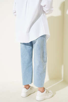 Kesik Paça Baggy Fit Kot Pantolon Açık Kar - 500-700 TL Ürünler