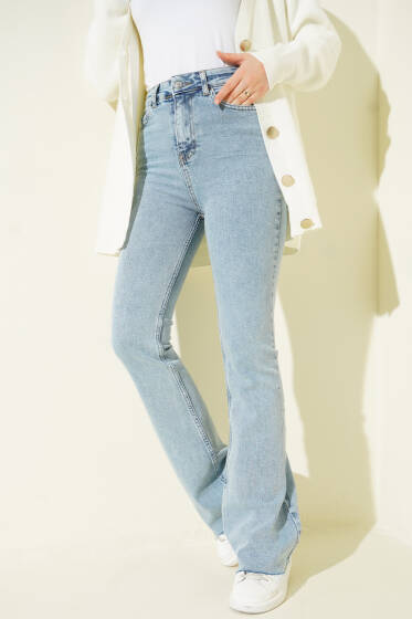 Kesik Paça İspanyol Paça Kot Pantolon Kar Açık - Pantolon