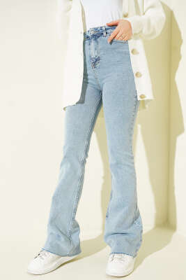 Kesik Paça İspanyol Paça Kot Pantolon Kar Açık - Pantolon