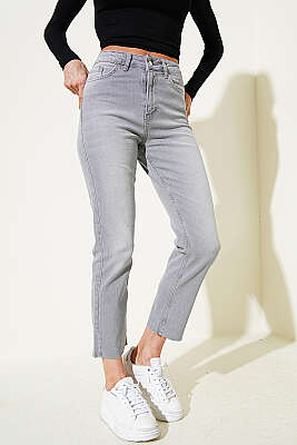 Kesik Paça Kot Pantolon Gri - ZARX JNS