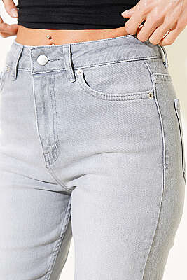 Kesik Paça Kot Pantolon Gri - Kadın Giyim Modelleri