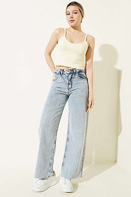 Kesik Paça Mini Taş Detaylı Palazzo Pantolon Açık Kar - Kadın Giyim Modelleri