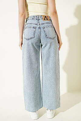 Kesik Paça Mini Taş Detaylı Palazzo Pantolon Açık Kar - Kadın Giyim Modelleri