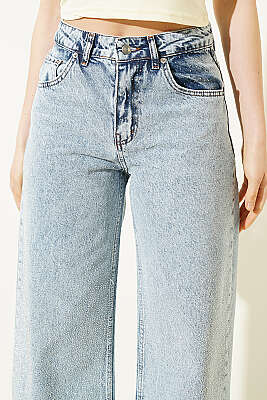 Kesik Paça Mini Taş Detaylı Palazzo Pantolon Açık Kar - Kadın Giyim Modelleri