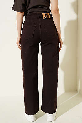 Kesik Paça Mini Taş Detaylı Palazzo Pantolon Kahve - Kadın Giyim Modelleri