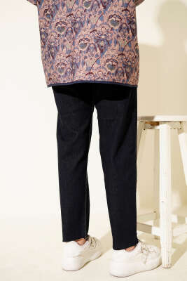 Kesik Paça Mom Jean Pantolon Lacivert - Pantolon