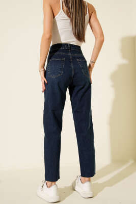 Kesik Paça Mom Jeans Pantolon Lacivert - Kadın Giyim Modelleri