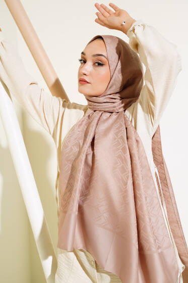 Kesişim Desen Jakar Şal Sütlü Kahve - 17 - Başörtüsü