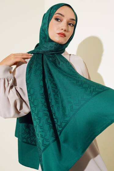 Kesişim Desen Jakar Şal Zümrüt Yeşili - 78 - Başörtüsü