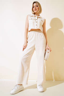 Keten Cepli Yelek Bej - Kadın Giyim Modelleri