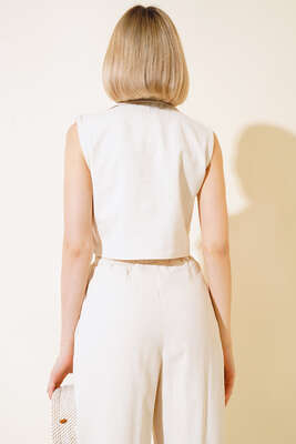 Keten Cepli Yelek Bej - Kadın Giyim Modelleri