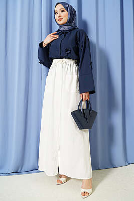 Keten Çift Cepli Etek Ekru - Etek