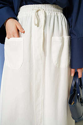 Keten Çift Cepli Etek Ekru - Etek