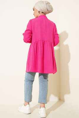 Keten Çift Fırfırlı Hakim Yaka Tunik Fusya - Tunik